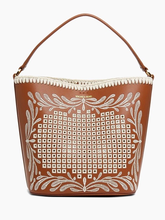 Veronica Beard Handbags - Veronica Beard $598 Small Eyelet Feedbag Bucket Bag Leather Crossbody Hazelwood